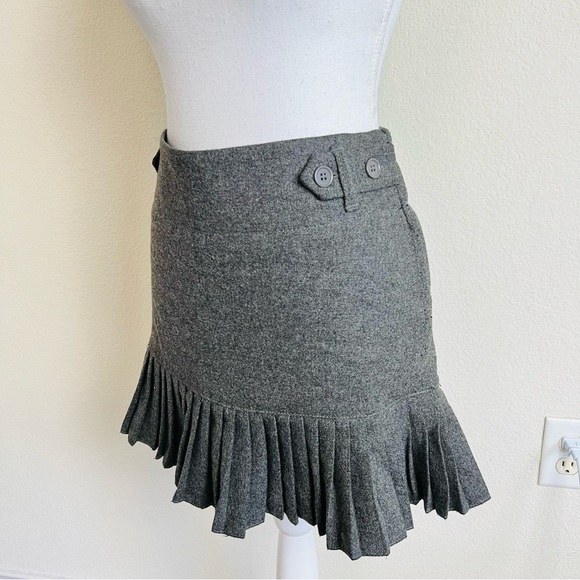 GAP Grey Wool Pleated Button Drop Waist Detail Side Zip Skirt - Picture 4 of 13